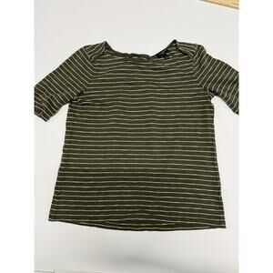 Talbots Top Womens PS Green White Stripe Cotton Modal Knit Short Sleeve Tie Back